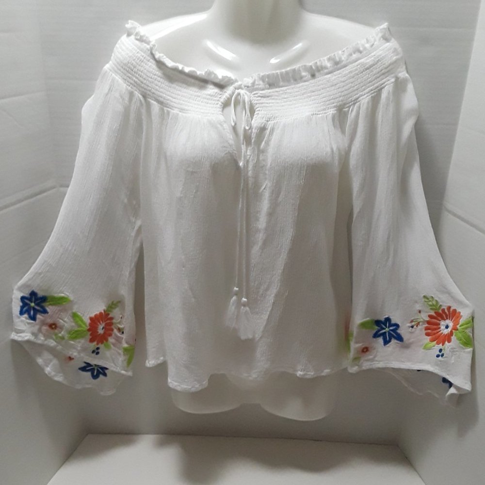 Lulus Embroidered Bell Sleeve Top S